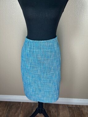 Calvin Klein Bright Blue Tweed Pencil Skirt Size 6 Classic Tailored Chic
